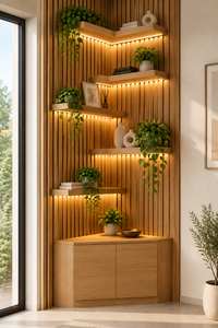Modern <b>Wooden</b> Wall <b>Shelf</b> Round <b>Floating</b> Display Rack Decorative Storage Holder for Living Room Entryway Housewarming - Product Image 3