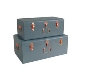 Ensemble de 2 coffres de rangement modernes en métal blanc, bleu ciel et gris noir, de qualité supérieure, avec loquets, pour la décoration et l'organisation - Product Image 5