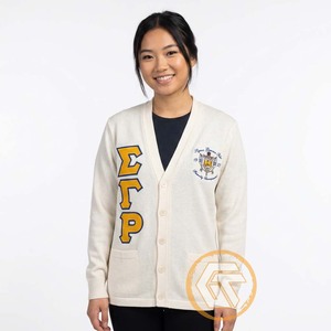 เสื้อกันหนาวคอวีแบบลำลองสำหรับผู้หญิง ตกแต่งด้วยปักลาย Sigma Gamma Rho ด้วยผ้าขนสัตว์/อะคริลิก ติดกระดุมด้านหน้า  แบบสั่งทำพิเศษ - Product Image 1