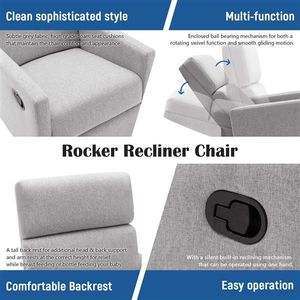 Modern Gray Swivel <b>Recliner</b> Chair with Plush Seating Upholstered Nursery Rocker Glider - Product Image 3