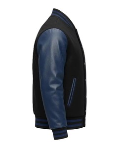 Chaqueta Varsity de Lana Negra Personalizada para Hombre, con Mangas de Cuero Azul, Estilo Letterman - Product Image 4