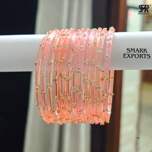 Stylish Peach Glass <b>Bangles</b> Set Gold Stone Studded <b>Indian</b> Traditional Chudi Bridal Jewelry Elegant Women Fashion Bracelet <b>bangle</b> - Product Image 3