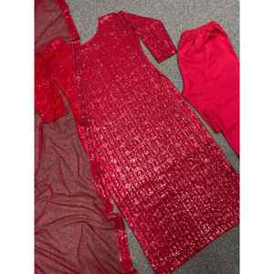 ผ้าจอร์เจียเจ็ตปักลวดลายตามสมัยนิยมมีสีแดงเข้ม - Product Image 4