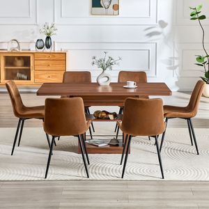 Set Tavolo da Pranzo Allungabile in MDF Noce 59-71 Pollici con 6 Sedie Comode in Tessuto Tecnologico - Product Image 2