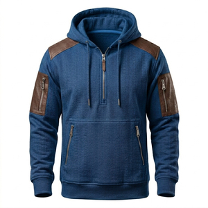 Blue Plus Size Men Hooded Sweatshirt Zip Up Hoodie Contrast Shoulder Zip Pocket Pullover - Product Image 1