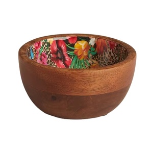 Tazón de madera personalizable de primera calidad con trabajo de esmalte para uso decorativo y funcional en hogares elegantes. - Product Image 1