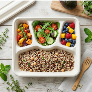 Barquette alimentaire jetable 4 compartiments en pulpe moulée de qualité supérieure, compostable, écologique, résistante à l'eau, pour hôtels et cafés - Product Image 3