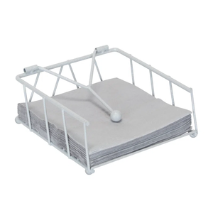 Porte-serviettes plat blanc classique fait main avec bras lesté en métal, distributeur de serviettes en papier, organisateur de serviettes de table - Product Image 1