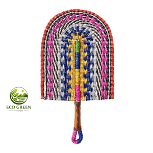 Eco Friendly Seagrass Hand Fan Oval Round Shape Colorful Woven Fan for <b>Wedding</b> Party Home Decoration and Gift - Product Image 5