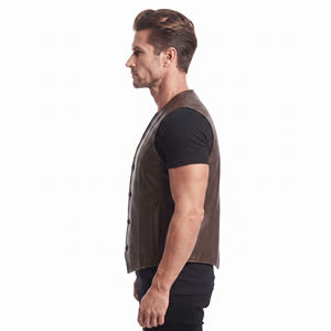 Gilet de motard sans manches Proventure Industry pour homme, 100% cuir véritable, respirant, col en V boutonné, poches réversibles, imperméable - Product Image 2