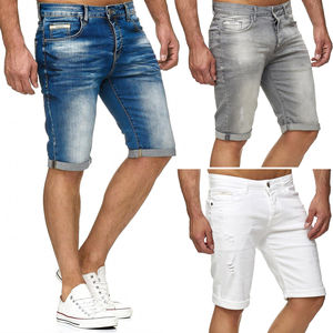 Pantalones Cortos de Mezclilla Personalizados al por Mayor para Hombre, con Corte y Confección, Dobladillo sin Rematar, Efecto Desgastado, Apliques, Bordados, Parches y Lavado Ácido - Product Image 1