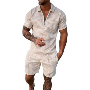 Professional Men's Autumn Vintage Style High Quality Breathable Quick Dry 380gsm 2-Piece 100% Cotton <b>Knitted</b> Shorts <b>Set</b> T-Shirt - Product Image 5
