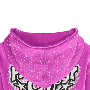 Sudadera con Capucha Rosa con Pedrería, Estilo Y2K, Top Corto con Estampado Gráfico de Letras, Sudadera de Forro Polar con Impresión Digital, Servicio OEM - Product Image 5