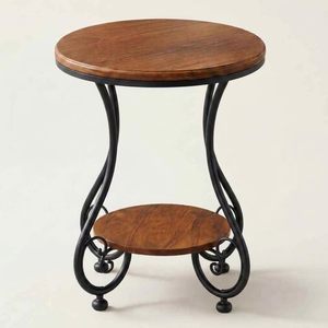 Mesa Auxiliar Redonda Vintage de Madera con 2 Niveles y Patas Curvas de Hierro Forjado, Mesa de Centro Pequeña para Sala de Estar o Dormitorio - Product Image 2