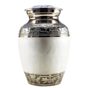 Urne funéraire commémorative en métal de qualité supérieure avec couvercle, artisanale, en laiton blanc nacré, pour cendres humaines adultes. - Product Image 2