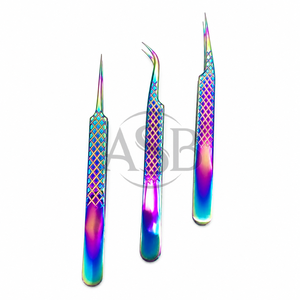 Pince à cils en acier inoxydable arc-en-ciel avec grip diamanté, outils de précision pour isolation et volume des cils - Product Image 2