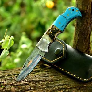 Couteau de chasse à pointe tombante avec lame droite, manche bleu, épaisseur 0,6 mm, couteaux pliants de poche en vente à prix raisonnable - Product Image 3