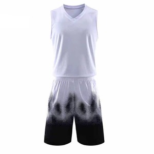 Tenue de Basketball Personnalisée Blanche et Noire pour Hommes – Ensemble Maillot Col V et Short Sublimé Demi-Tons – Kit de Vêtements de Sport Respirant pour Équipe - Product Image 1