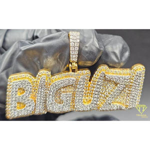 Lab Grown Diamond " BIGUZI " <b>Letter</b> Pendant Iced Out Hip Hop Necklace Bling Chain Luxury Statement Jewelry Gift - Product Image 3