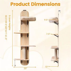 Albero per Gatti da Appendere alla Porta a 5 Livelli Beige, Arrampicatore a 4 Piani con Altezza Regolabile, Nessuna Foratura Richiesta per un Comodo Utilizzo in Appartamenti - Product Image 3