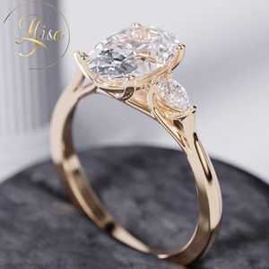 Nhẫn Trilogy kim cương nhân tạo đạt chứng nhận IGI, chế tác theo phương pháp HPHT CVD, vàng 10K 14K 18K, kiểu dáng oval, nhẫn đính hôn kim cương nhân tạo - Product Image 2