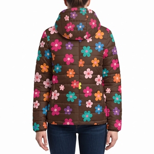 Chaqueta Acolchada con Estampado Floral para Mujer, con Cinturón, Capucha, Abrigo de Invierno, Sublimación, Cálida, Acolchada, para Exteriores, Moda Casual, Nuevo Modelo - Product Image 2