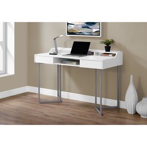 Contemporary Modern 48\"L Home Office <b>Computer</b> <b>Desk</b> with <b>White</b> Laminate Grey Metal Featuring Storage Drawers for Work Laptop - Product Image 5