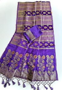 Sari en satin de soie jacquard tissé en nylon pur de qualité supérieure Reglance, style traditionnel, sans plis, séchage rapide - Product Image 5