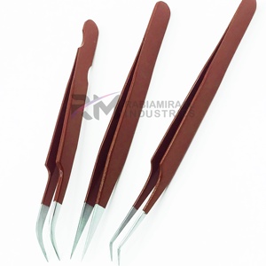 RMI <b>Top</b> Ranking Product Stainless Steel Eyelash Tweezers Smooth Silver Tip 90 Degree <b>Rose</b> Gold Powder Coated Color - Product Image 4