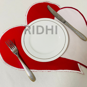 Ridhi Red & White Heart Shape Linen Placemats with Embroidery Reusable <b>Table</b> <b>Mats</b> Bulk for Restaurants, Cafes, Parties, Dining - Product Image 5