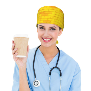 Custom Print Yellow Brick Pattern Scrub Cap - Adjustable Cotton Surgical Hat with <b>Tie</b> Back Wholesale Breathable Medical Headwear - Product Image 5