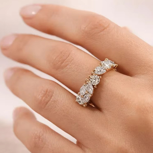 Eternal Marquise and Round Lab Diamond Silver Wedding <b>Stacking</b> <b>Ring</b> - Product Image 1