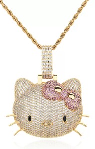 Collier unisexe Hello Kitty Cartoon Hiphop en argent 925 plaqué or rose avec moissanite taille brillant rond sertie griffe pour soirée - Product Image 2