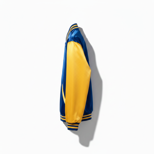 Premium Custom Unisex Satin Varsity Jacket | High-Quality Retro Baseball Bomber | Classic Royal Blue and Yellow Letterman Jacket - Product Image 4