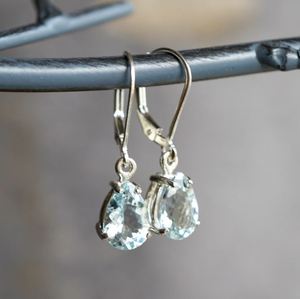 Boucles d'oreilles pendantes en argent sterling 925 avec pierre d'aquamarine en forme de poire, délicates et élégantes, bijoux en pierre précieuse bleue, cadeau pour elle - Product Image 3