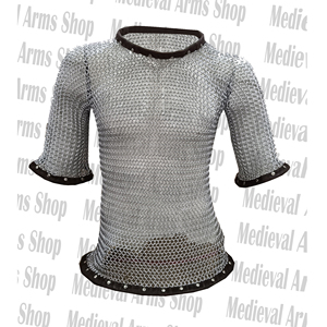 Handmade Aluminium <b>Chainmail</b> <b>Shirt</b> with Leather Trim Half Sleeve 10mm Ring for Knight Historical Reenactment Armor Adult Unisex - Product Image 1