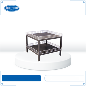 Stand d'exposition commercial OneTech 1x1m à 2 niveaux, structure métallique carrée thermolaquée, grande capacité pour promotion en supermarché - Product Image 2