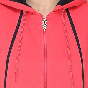 Ensemble de survêtement rose à capuche zippé pour femme, manches longues, tricoté, sportif, décontracté, 2 pièces, coupe régulière, toutes saisons, respirant - Product Image 6