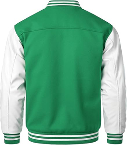 Veste universitaire 2027 vert et blanc à blocs de couleur, col montant, boutons-pression, style sportif, manteau de baseball - Product Image 4