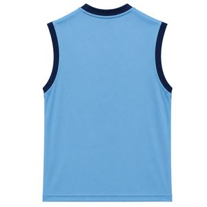Camiseta sin mangas azul cielo y azul marino con diseño de tu logotipo en relieve, chaleco de algodón personalizado para hombre, top de moda casual de verano para la calle. - Product Image 2