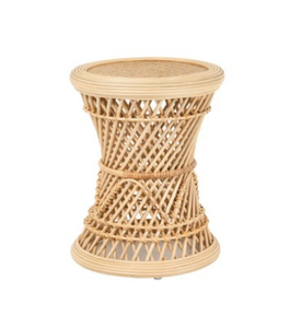 Tabouret sablier en rotin naturel tressé à la main, table d'appoint, table d'appoint bohème en osier, siège léger fait main pour salon, patio - Product Image 1