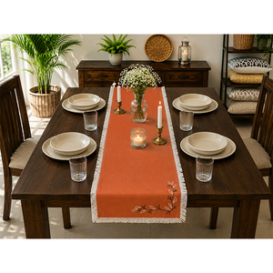 Premium 100% Cotton Embroidered <b>Table</b> <b>Runner</b> | Decorative Dining <b>Table</b> <b>Runner</b> with Lace Trim for Home, Hotel & Wedding - Product Image 2
