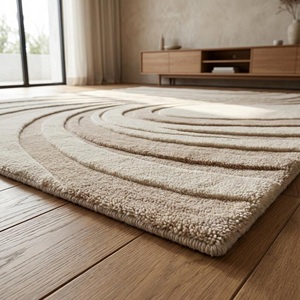 Luxury Neutral Wave Design Rug Hand Tufted Carpet Soft <b>Floor</b> Area Rug Anti Slip Modern Rug for Living Room Bedroom Office Hotel - Product Image 3