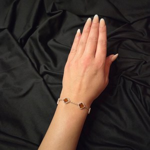 Dainty Four Leaf Clover Baltic Amber <b>Silver</b> <b>Bracelet</b> <b>Adjustable</b> Lucky Charm Link <b>Bracelet</b> Gift For Women - Product Image 3