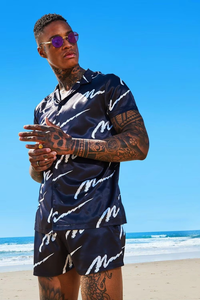 Conjunto de 2 Piezas para Hombre, Transpirable, 100% Algodón, Camiseta de Manga Corta y Pantalones Cortos Estampados para Uso Casual al Aire Libre en Verano - Product Image 4