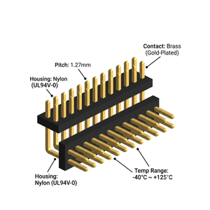 Conector de Latón Chapado en Oro con Paso de 1.27 mm, Carcasa de Nailon Negra para Aplicaciones de Telecomunicaciones - Product Image 1