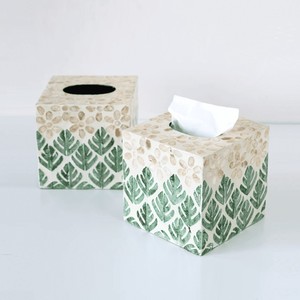 Caja de pañuelos cuadrada de nácar, soporte decorativo para papel, organizador para mesa, baño, accesorio para el hogar, hecho en Vietnam - Product Image 3
