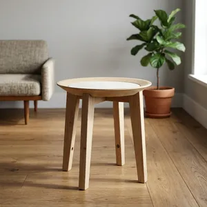 Natural Wooden Marble Top <b>Round</b> <b>Side</b> <b>Table</b> with Solid Wood Legs Minimalist Modern Home Furniture - Product Image 3