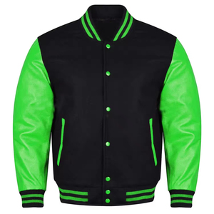 เสื้อแจ็คเก็ตบอมเบอร์สีดำเขียวสำหรับผู้ชาย ยี่ห้อไวท์เบิร์ด เอ็กซ์เพรส  คอปกและปลายแขนเสื้อแบบริบ ติดกระดุมด้านหน้า สไตล์ลำลอง ชุดกีฬา กันน้ำ - Product Image 1