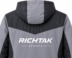 Men's Windproof Breathable Quick Dry Sport Letterman Jacket Gray Black Color Blocking <b>Covered</b> <b>Button</b> Front - Product Image 5